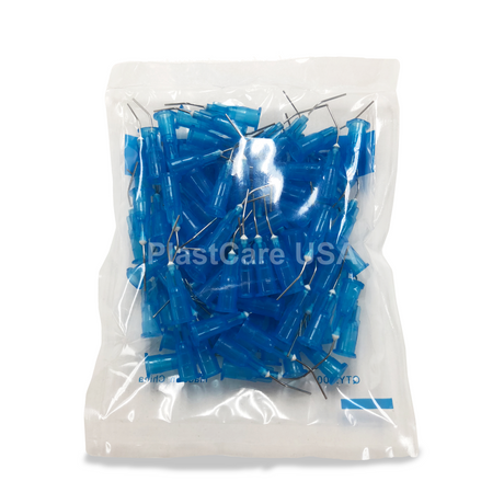 100 x Blue Etch Pre-Bent Applicator Needle Tips, 25 Gauge (1 Bag of 100) - My DDS Supply