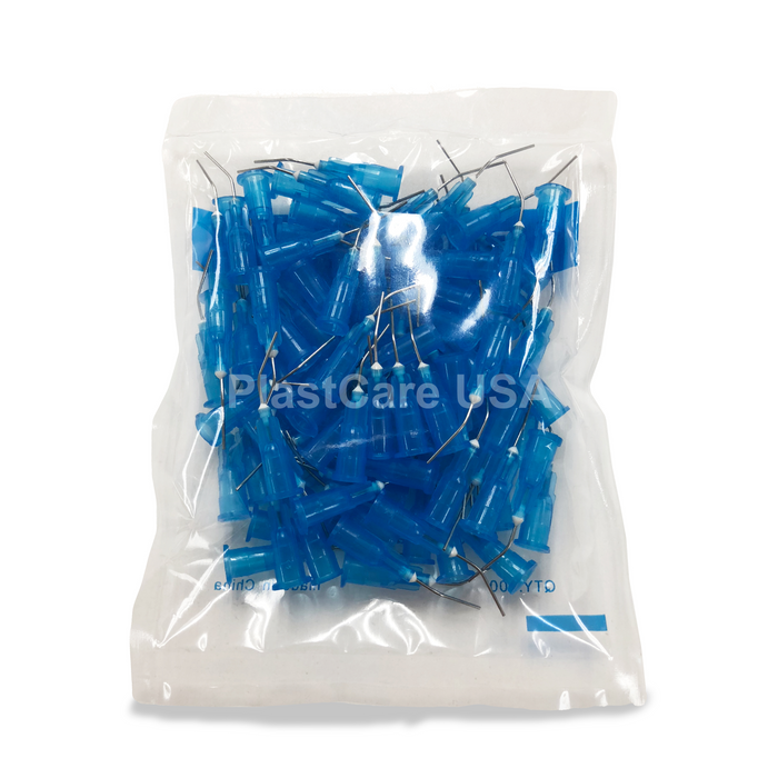 100 x Blue Etch Pre-Bent Applicator Needle Tips, 25 Gauge (1 Bag of 100) - My DDS Supply