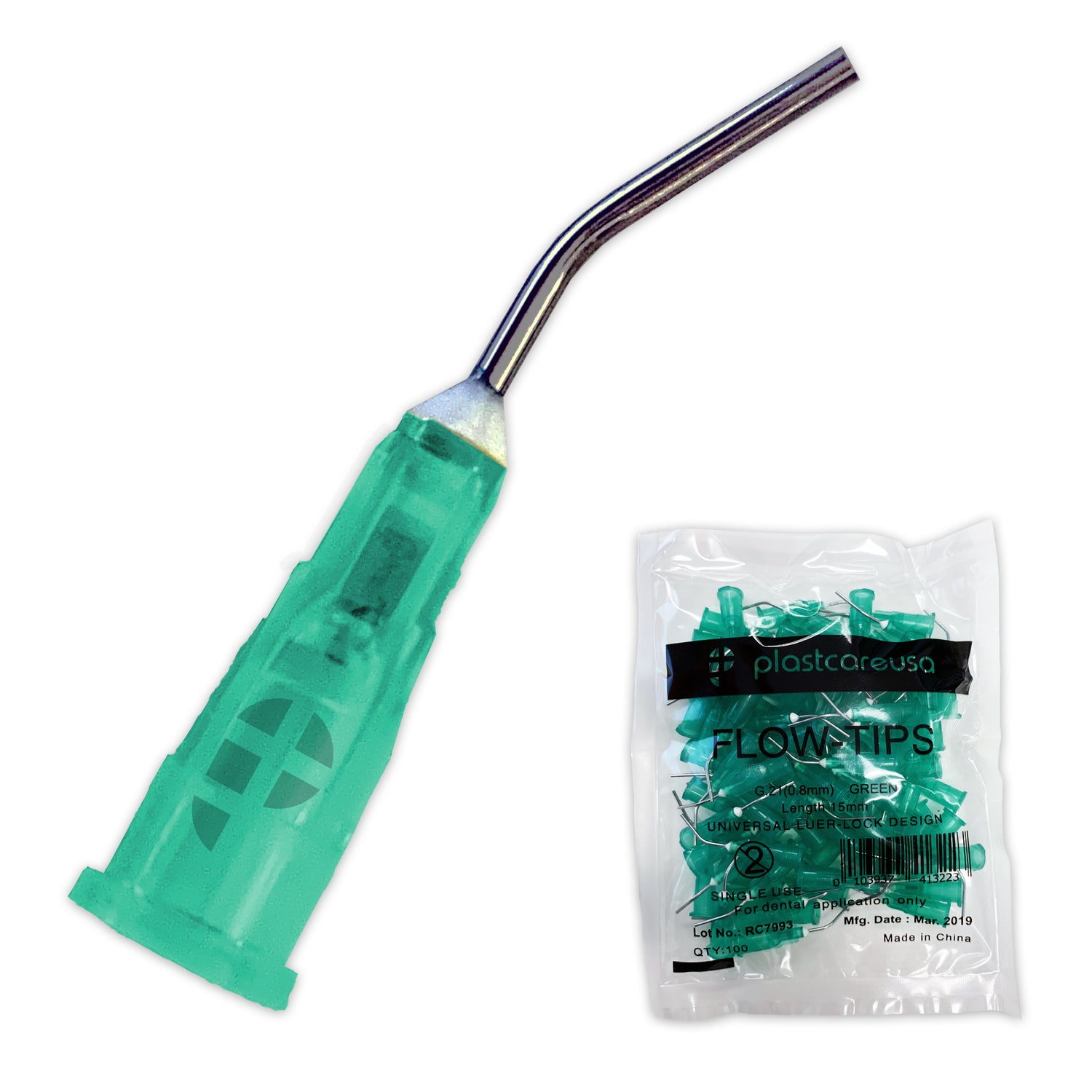 500 x Green Flow Pre-Bent Applicator Needle Tips, 21 Gauge (5 Bags of 100) - My DDS Supply