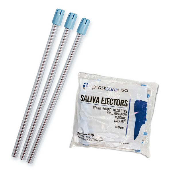 100 Clear Body Blue Tip Saliva Ejectors (1 Bag) by PlastCare USA - My DDS Supply