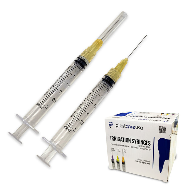 3 cc dental irrigation syringes with orange 25 gauge needle tips
