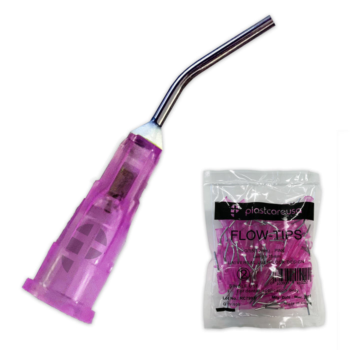 500 x Pink Flow Pre-Bent Applicator Needle Tips, 18 Gauge (5 Bags of 100) - My DDS Supply